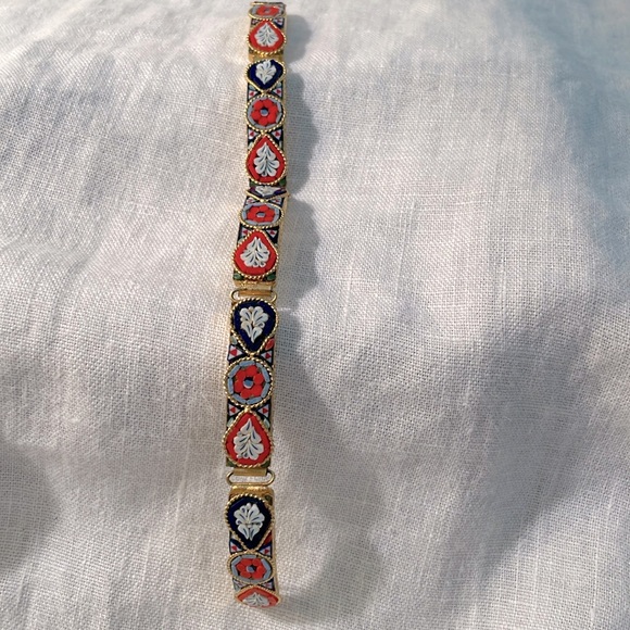 Jewelry - Vintage Italian Cloisonné Mosaic Link Bracelet in Gold Tone 1960’s